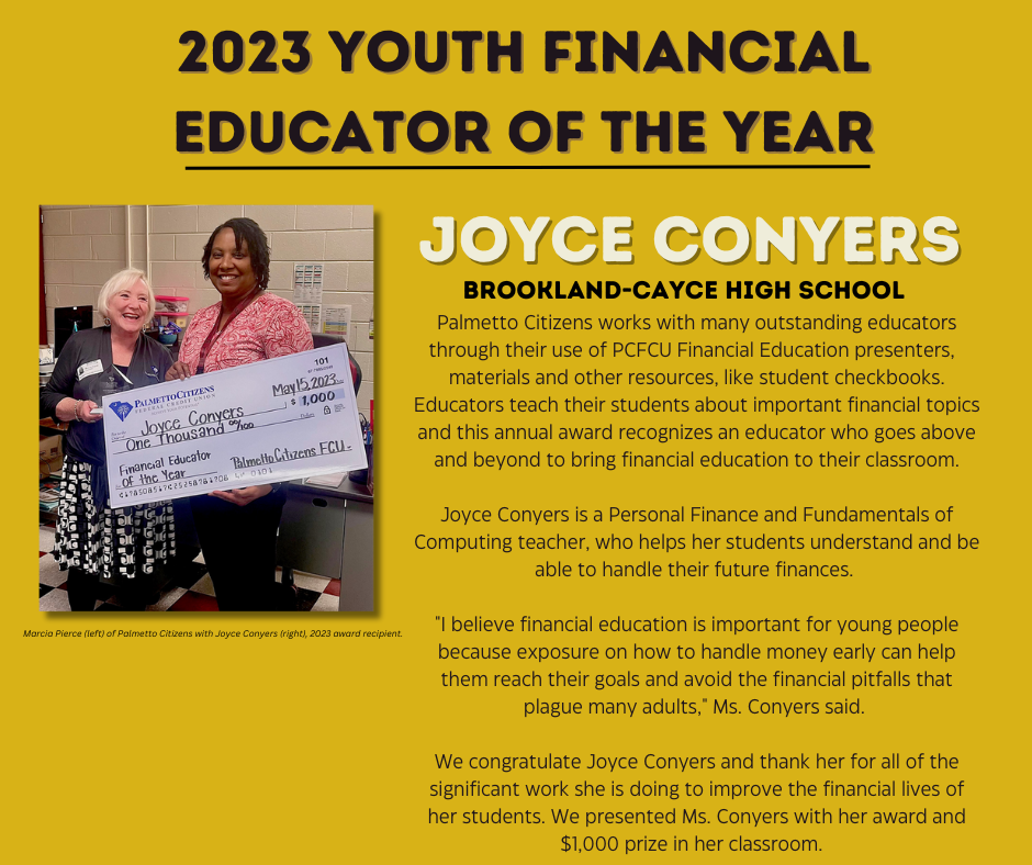 Joyce Conyers Financial Education Teacher of the Year