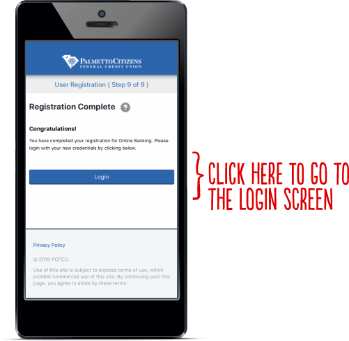 Mobile display with 'Registration Complete' message and login prompt.